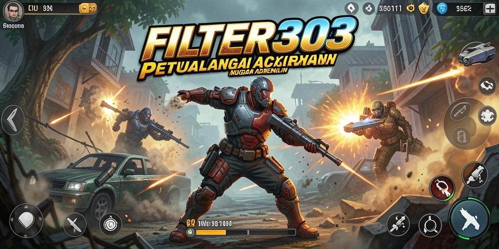 Menampilkan aksi seru dari gameplay FILTER303 dengan karakter yang menonjol.