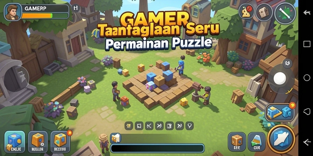 Tampilan gameplay GAMERP dengan berbagai tingkat tantangan puzzle.