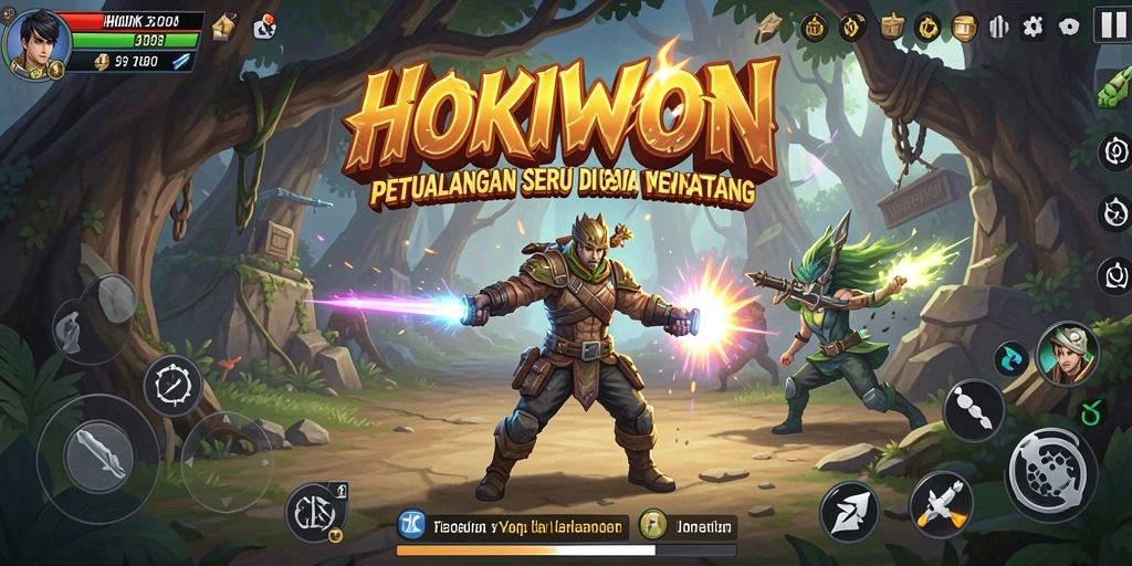 Screenshot HOKIWON menampilkan momen aksi seru dalam petualangan.
