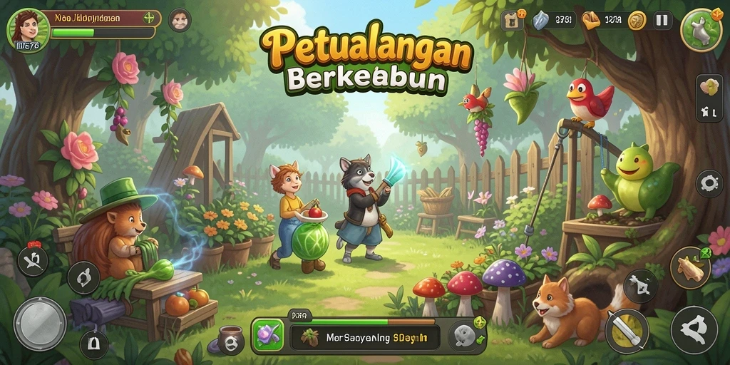 Screenshot gameplay menarik dari ID678, menampilkan ladang yang subur dan tanaman yang indah.