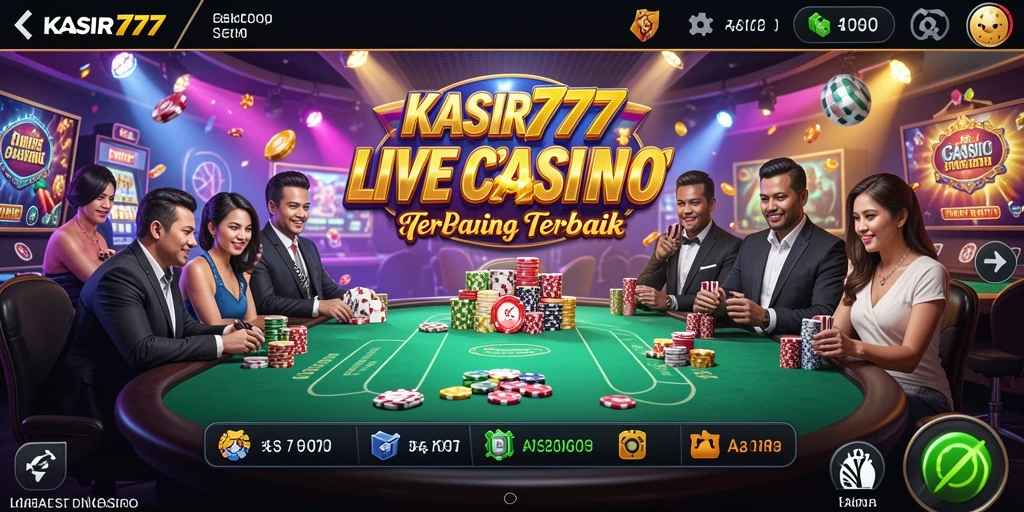 Screenshot gameplay KASIR777 menampilkan dealer langsung dan suasana kasino nyata.