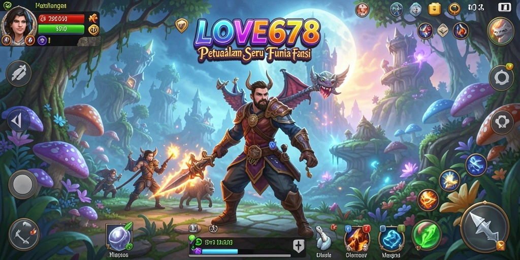 Screenshot utama LOVE678 menampilkan aksi gameplay yang menegangkan dan penuh warna.