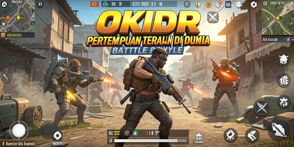 Tangkapan layar utama OKIDR dengan aksi permainan Battle Royale yang mendebarkan.