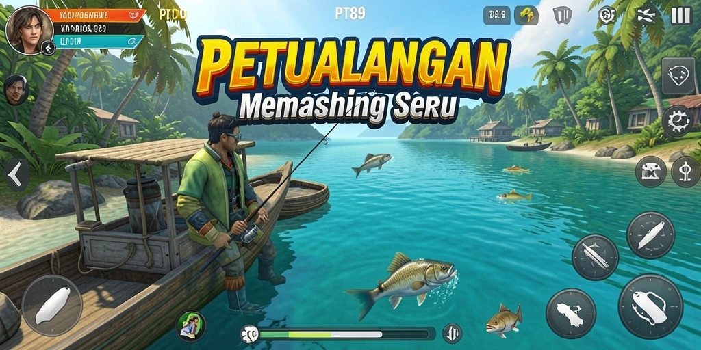 Screenshot gameplay PT89 menampilkan aksi memancing yang seru dan interaktif.