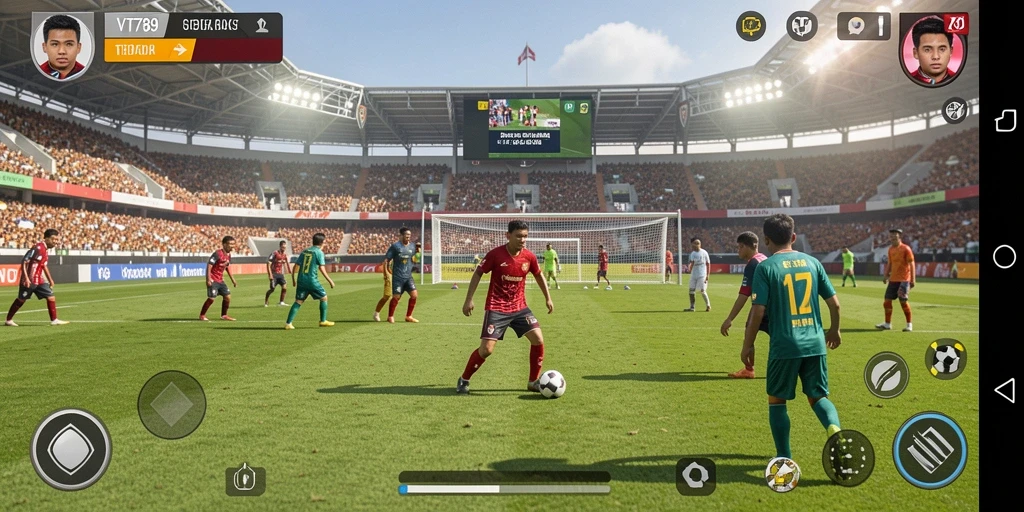 Screenshot VT789 menampilkan gameplay seru dan aksi sepak bola yang mendebarkan.