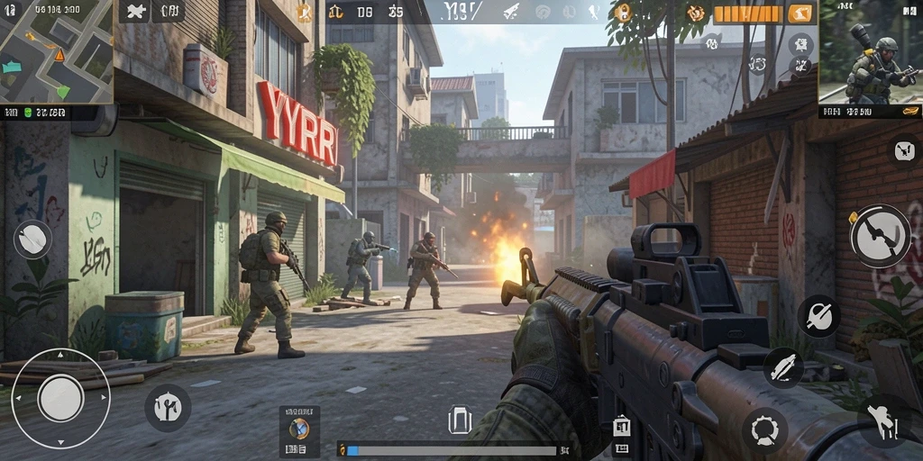 Tangkapan layar gameplay YYRR menampilkan aksi tembak-menembak yang mendebarkan.